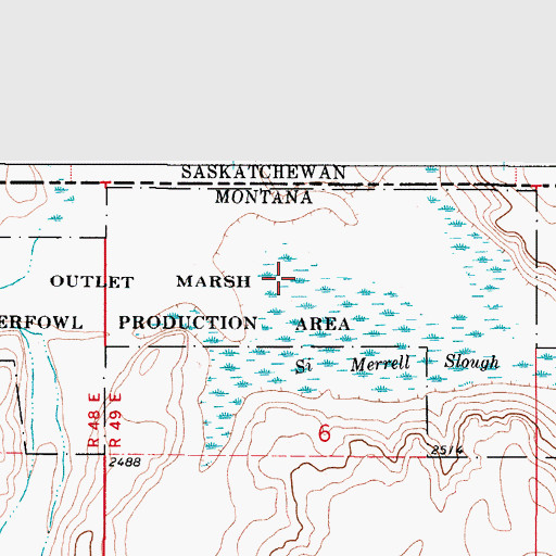 Topographic Map of Outlet Marsh Waterfowl Production Area, MT