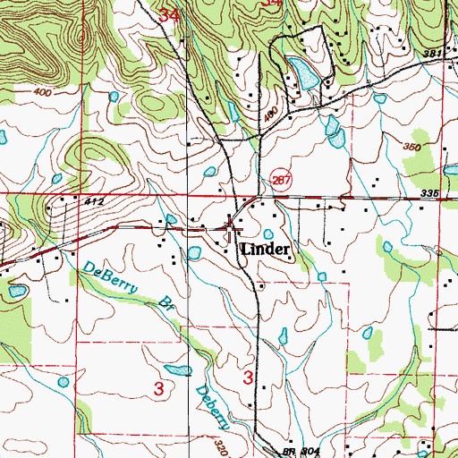 Topographic Map of Linder, AR