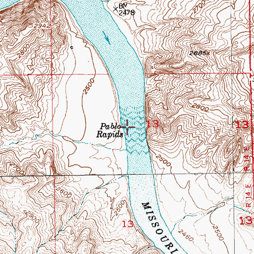 Topographic Map of Pablo Rapids, MT
