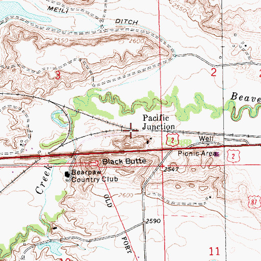 Topographic Map of Pacific Junction, MT