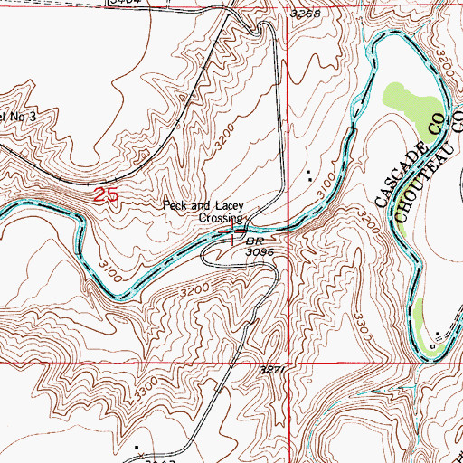 Topographic Map of Pack and Lacey Crossing, MT
