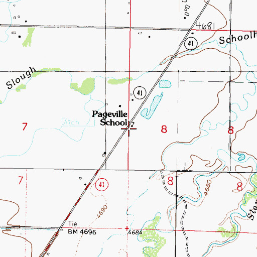 Topographic Map of Pageville School (historical), MT