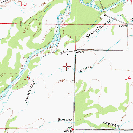 Topographic Map of Paigeville Canal, MT