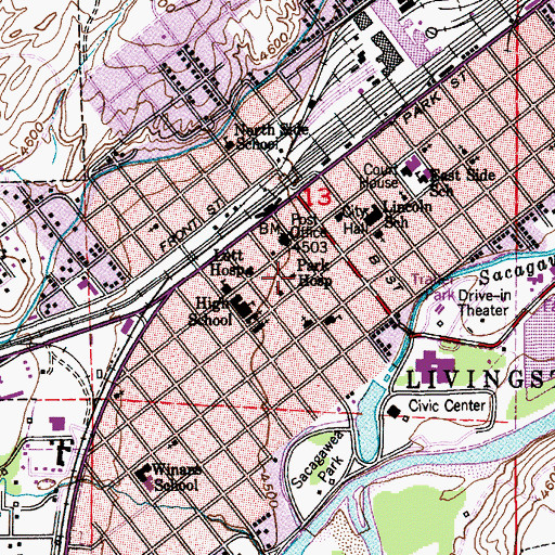 Topographic Map of Park Hospital, MT