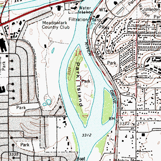 Topographic Map of Park Island, MT