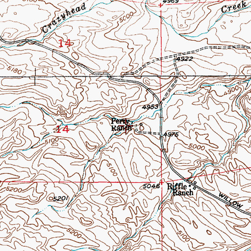 Topographic Map of Perry Ranch, MT