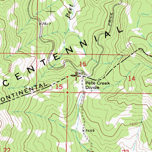 Topographic Map of Pete Creek Divide, MT