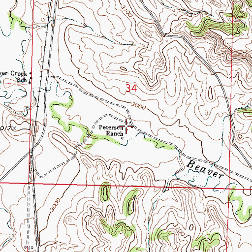 Topographic Map of Petersen Ranch, MT