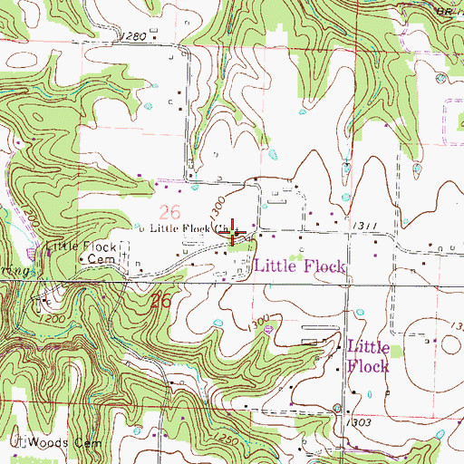 Topographic Map of Little Flock Primitive Baptist Church, AR