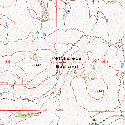 Topographic Map of Pettapiece Badland, MT