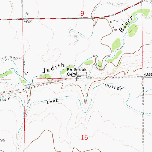 Topographic Map of Philbrook Cemetery, MT