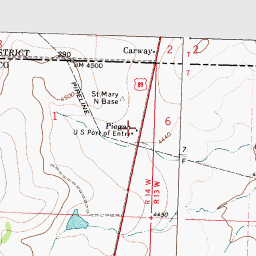 Topographic Map of Port of Piegan, MT