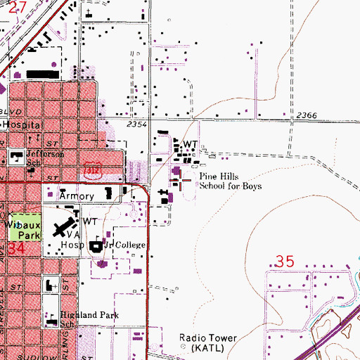 Topographic Map of Pine Hills School for Boys, MT