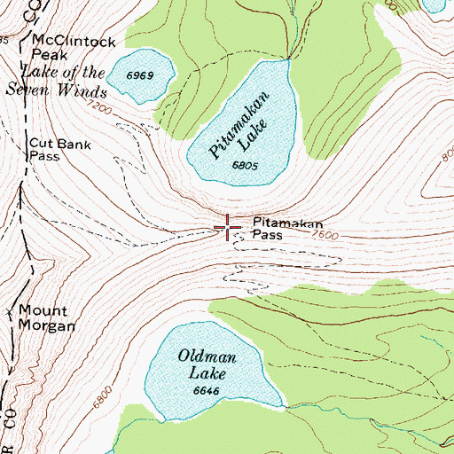 Topographic Map of Pitamakan Pass, MT