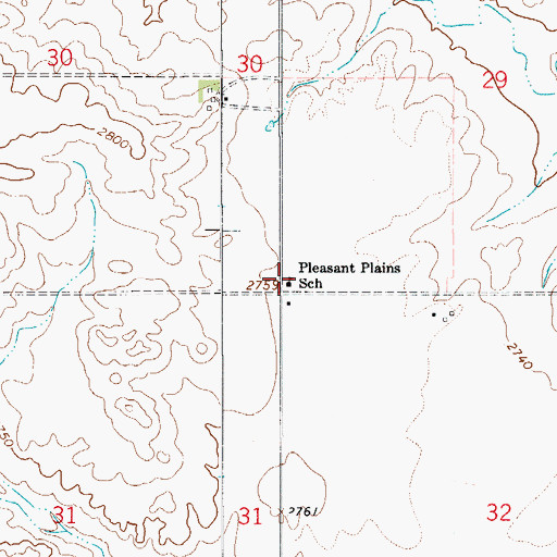 Topographic Map of Pleasant Plains School (historical), MT