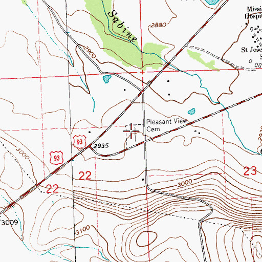 Topographic Map of Pleasant View Cemetery, MT
