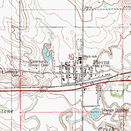 Topographic Map of Plevna, MT