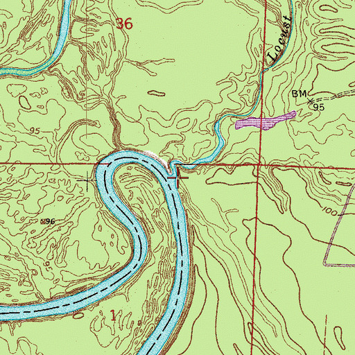 Topographic Map of Locust Bayou, AR