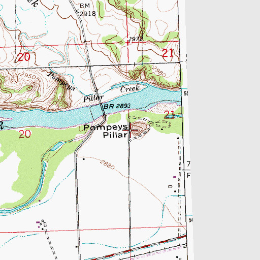 Topographic Map of Pompeys Pillar, MT