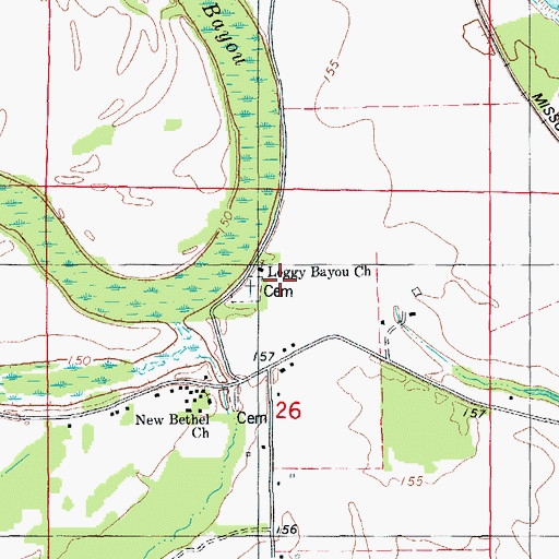 Topographic Map of Loggy Bayou Baptist Church, AR