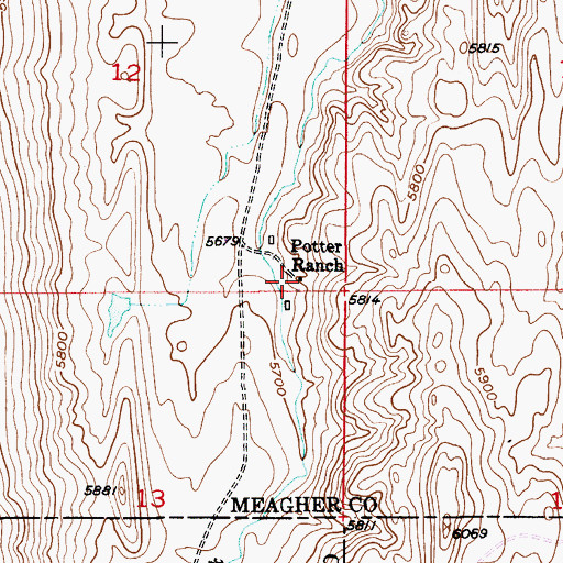Topographic Map of Potter Ranch, MT