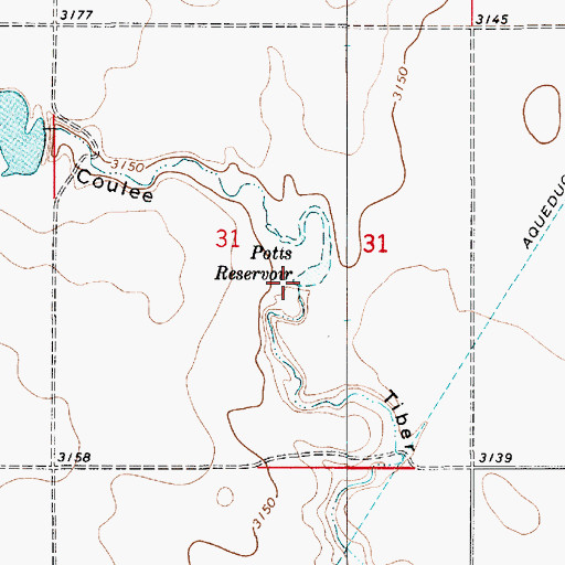 Topographic Map of Potts Reservoir, MT