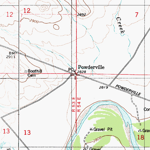 Topographic Map of Powderville, MT