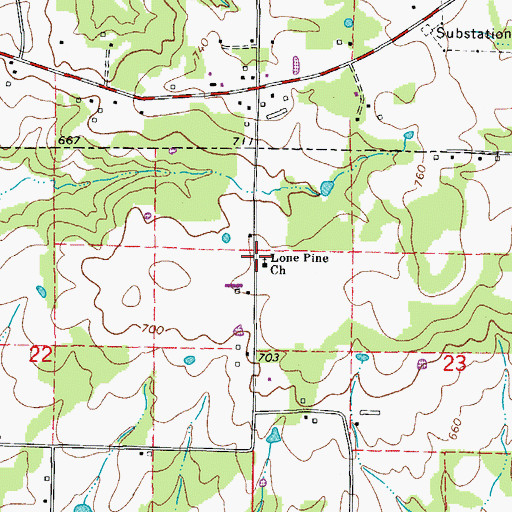 Topographic Map of Lone Pine Baptist Church, AR