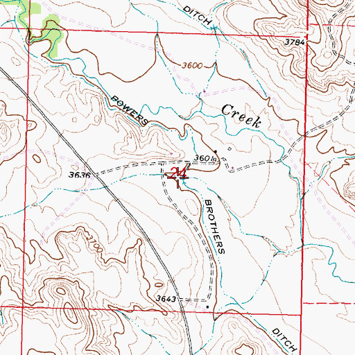 Topographic Map of Powers Brothers Ditch, MT