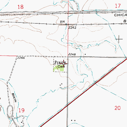 Topographic Map of Prairie County Cemetery, MT