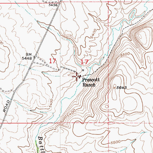 Topographic Map of Prescott Ranch, MT