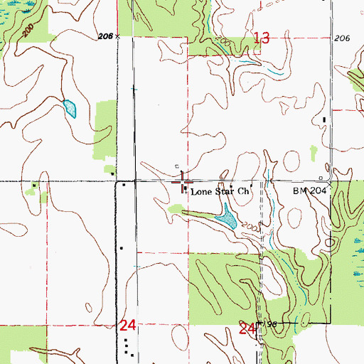 Topographic Map of Lone Star Baptist Church, AR