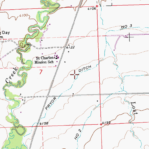 Topographic Map of Pryor Ditch Number Three, MT