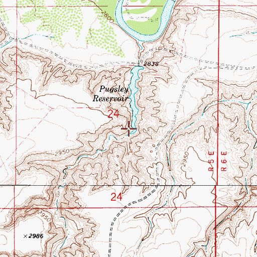 Topographic Map of Pugsley Reservoir, MT