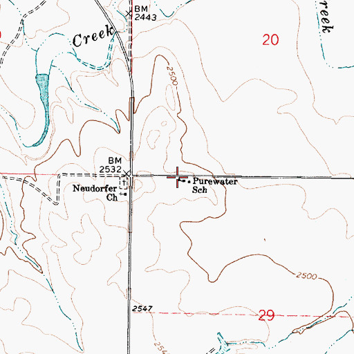 Topographic Map of Purewater School (historical), MT