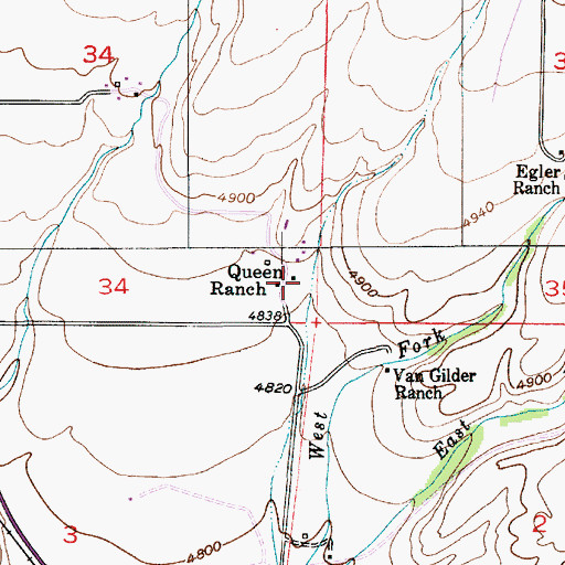 Topographic Map of Queen Ranch, MT