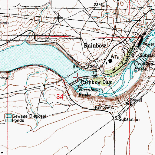 Topographic Map of Rainbow Dam, MT
