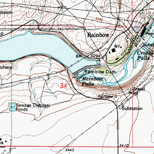 Topographic Map of Rainbow Falls, MT