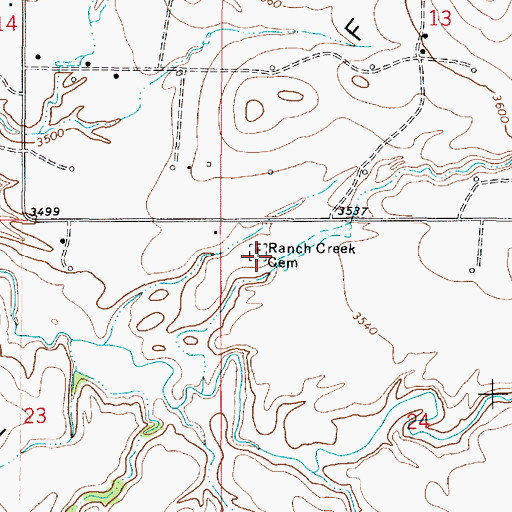 Topographic Map of Ranch Creek Cemetery, MT