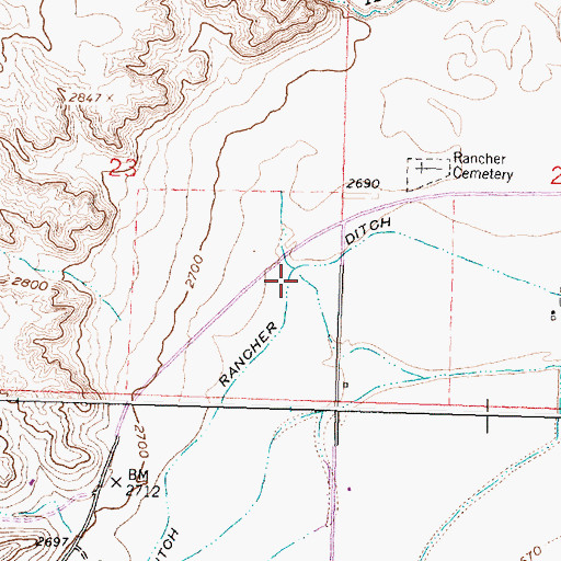 Topographic Map of Rancher Ditch, MT