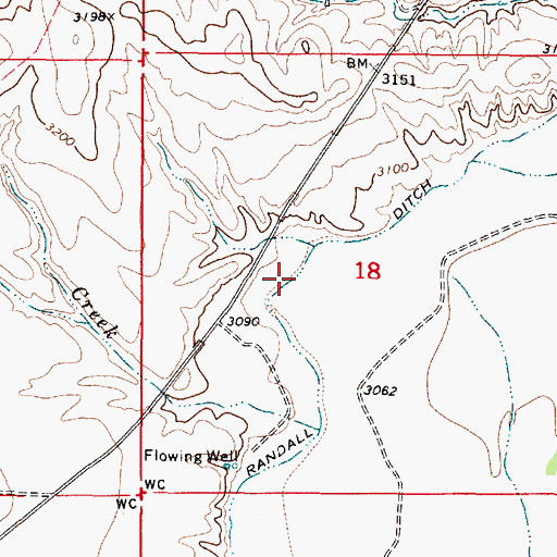 Topographic Map of Randall Ditch, MT
