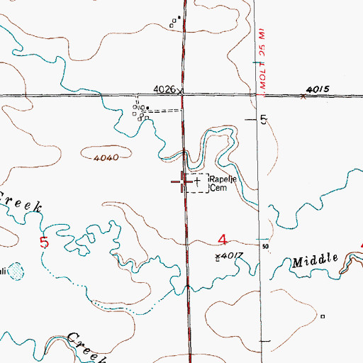 Topographic Map of Rapelje Cemetery, MT