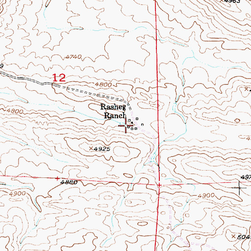 Topographic Map of Rasheg Ranch, MT