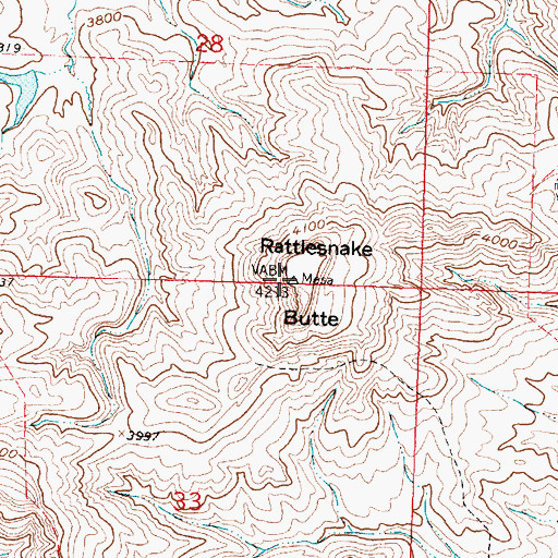 Topographic Map of Rattlesnake Butte, MT