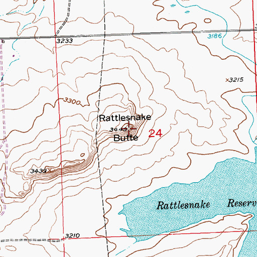 Topographic Map of Rattlesnake Butte, MT