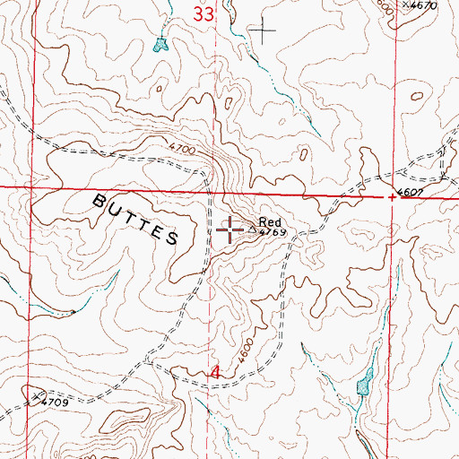 Topographic Map of Red Buttes, MT