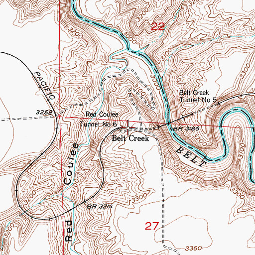 Topographic Map of Red Coulee Tunnel Number 6, MT