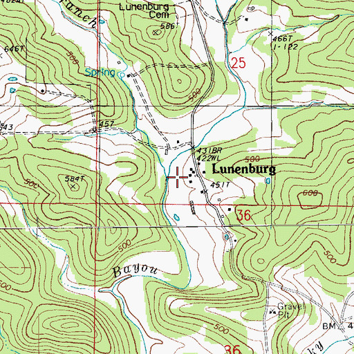 Topographic Map of Lunenburg, AR