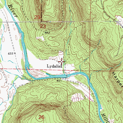 Topographic Map of Lydalisk, AR