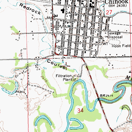 Topographic Map of Redrock Coulee, MT